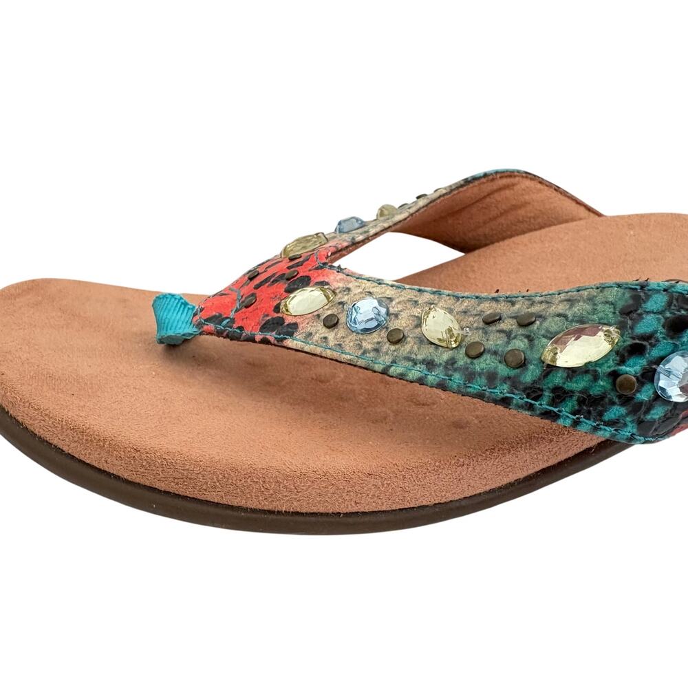 Vionic Multicolor Beaded Teal and Coral Thong Sandal - Picture 6 of 11